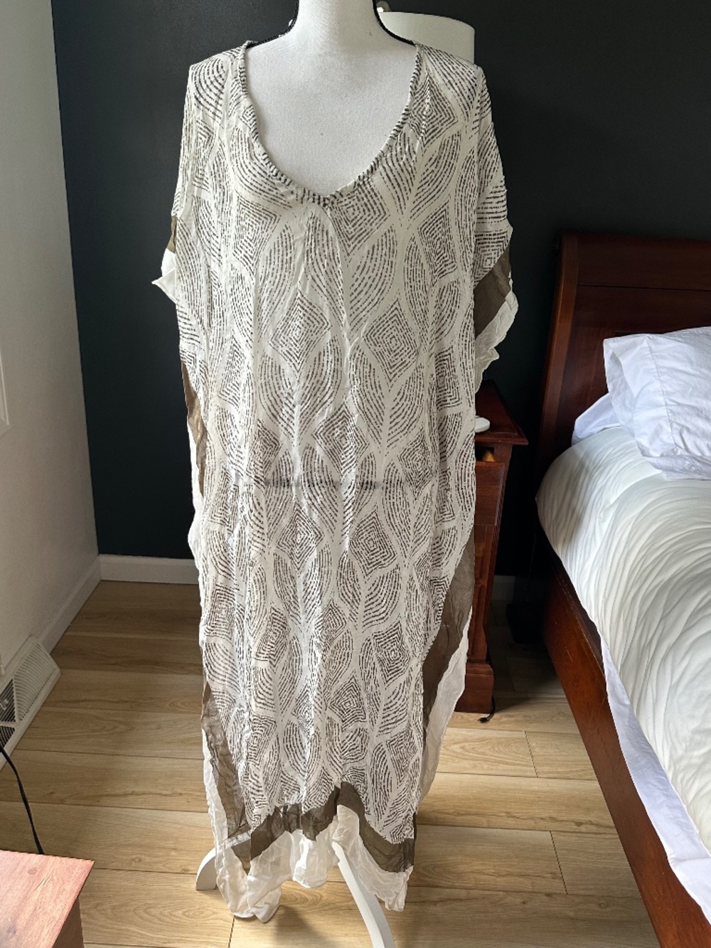 Michael Stars White and Brown Sheer Patterned Swim Coverup